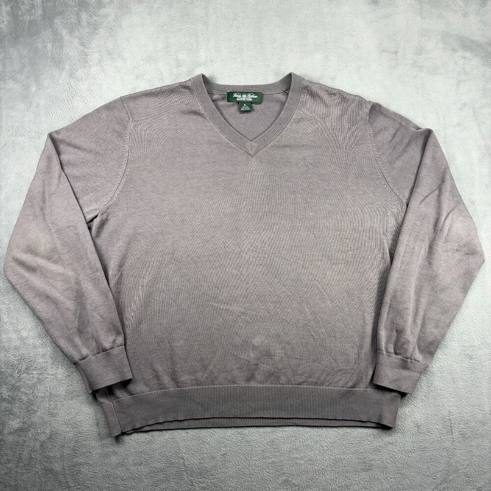 Brooks Brothers V-Neck Sweater Mens XL Gray Long Sleeve Silk/Cotton Blend Preppy